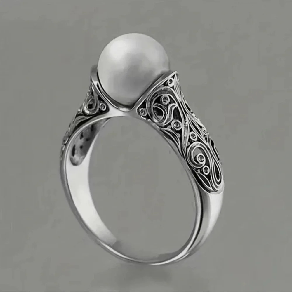 1 LEFT! Vintage Inlaid Silver Pearl Ring - Picture 4 of 4